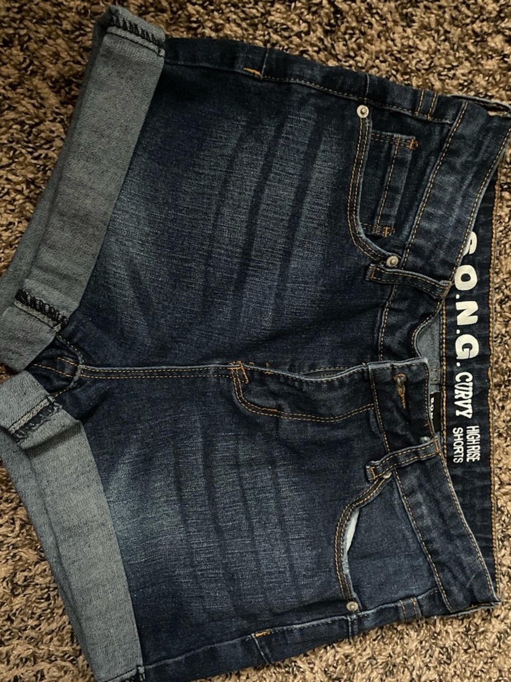 High-Waist Dark Blue Denim Shorts - Curvy Fit